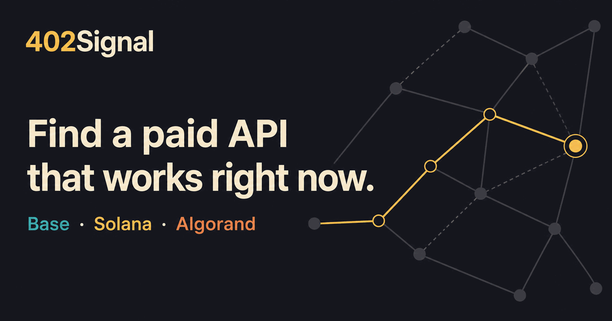402Signal highlights one route through a network of possible paid API paths across Base, Solana, and Algorand.